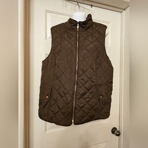 Crown And Ivy Brown Quilted Zip-Front Vest with Pockets – Women’s Size XXL